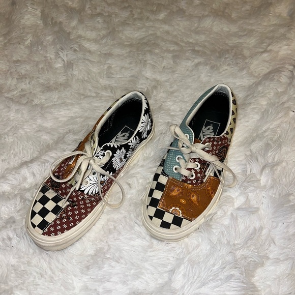 Vans Era Tiger Patchwork Multicolor Checkered Print, Floral, Daisies size 7 - Picture 1 of 7